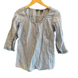 EDDIE BAUER Chambray 3/4 Length Sleeve Bohemian Top